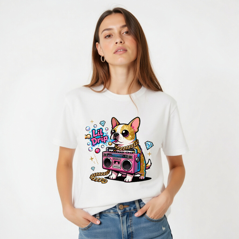 Unisex Staple T-Shirt - Lil Drip Dog with Boombox & Gold Chain Graphic - Image 5