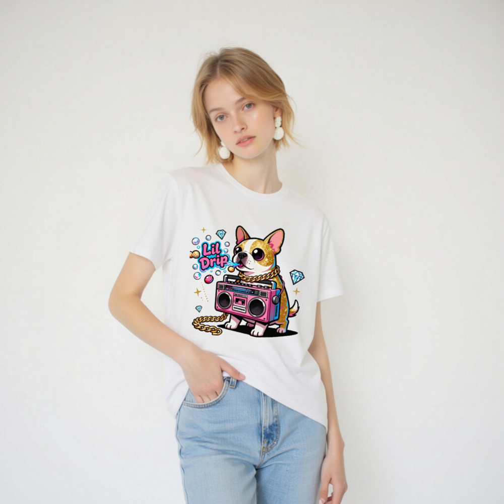 Unisex Staple T-Shirt - Lil Drip Dog with Boombox & Gold Chain Graphic - Image 6