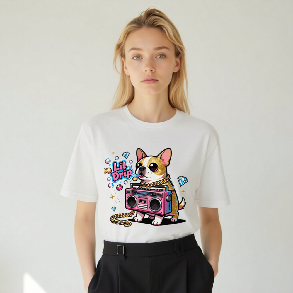 Unisex Staple T-Shirt - Lil Drip Dog with Boombox & Gold Chain Graphic - Image 9