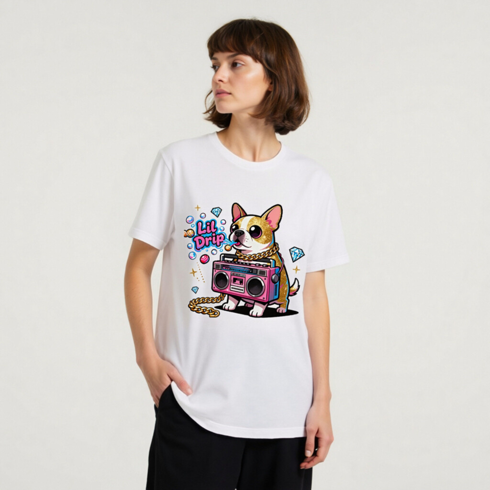 Unisex Staple T-Shirt - Lil Drip Dog with Boombox & Gold Chain Graphic - Image 10