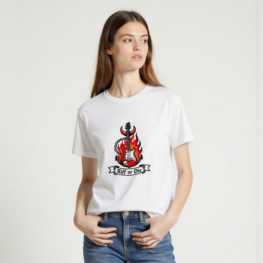 Unisex Staple T-Shirt - Riff or Die Guitar Flame Design - Image 2