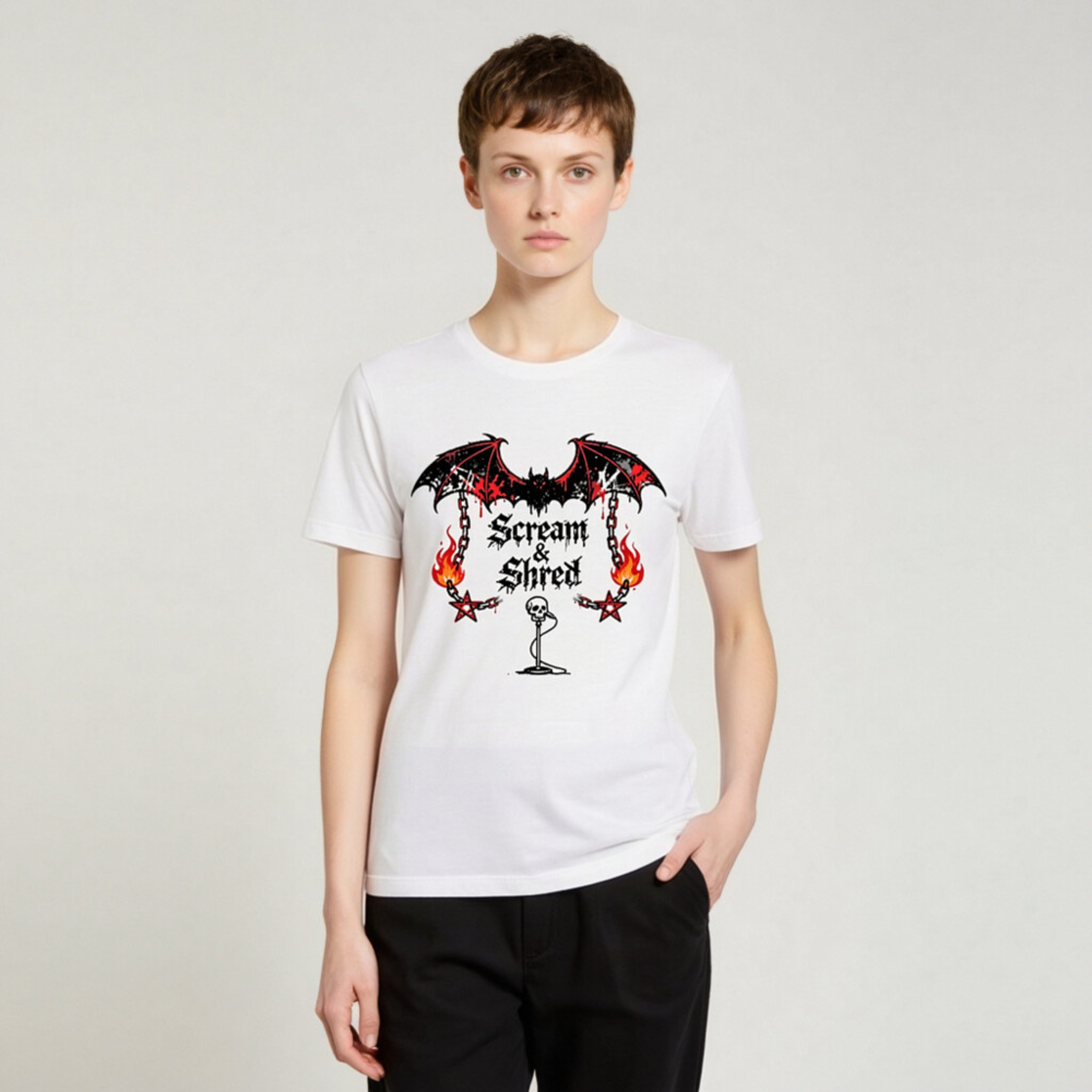Unisex Staple T-Shirt | Scream & Shred Bat Skull Microphone Design - Image 4