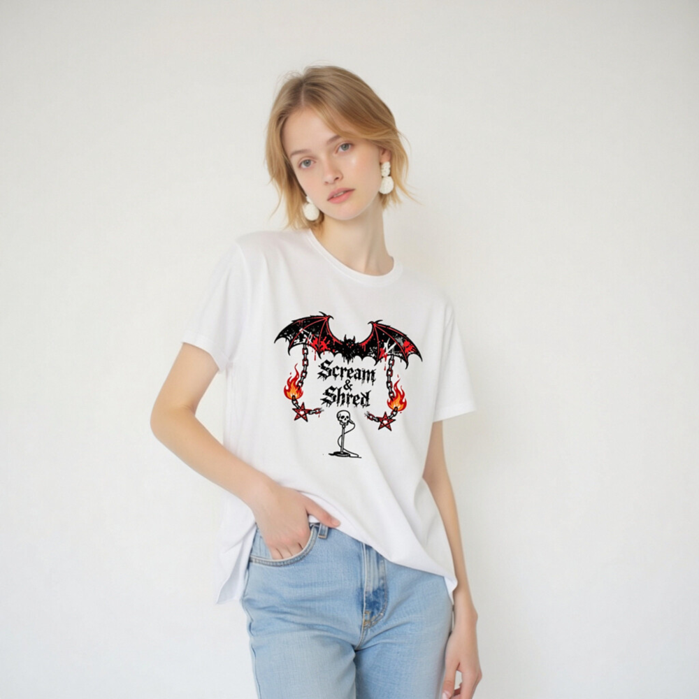 Unisex Staple T-Shirt | Scream & Shred Bat Skull Microphone Design - Image 6
