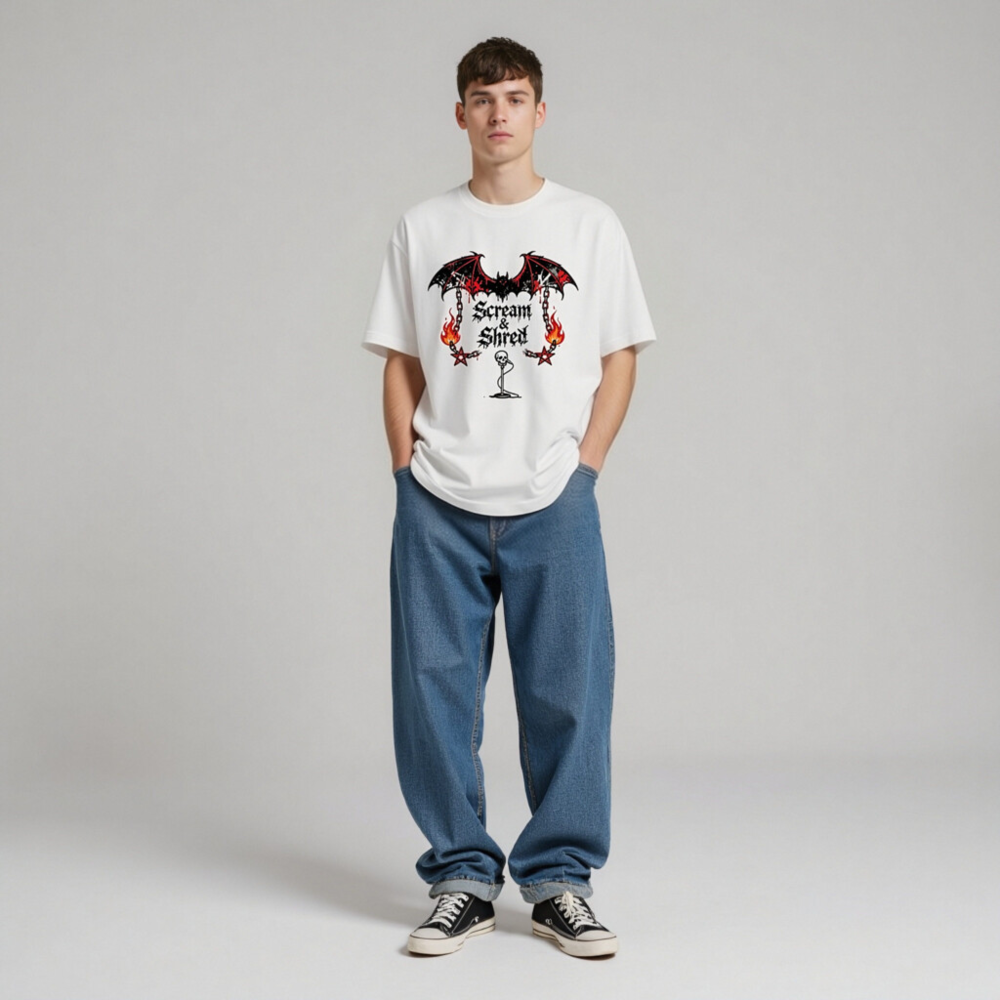 Unisex Staple T-Shirt | Scream & Shred Bat Skull Microphone Design - Image 7