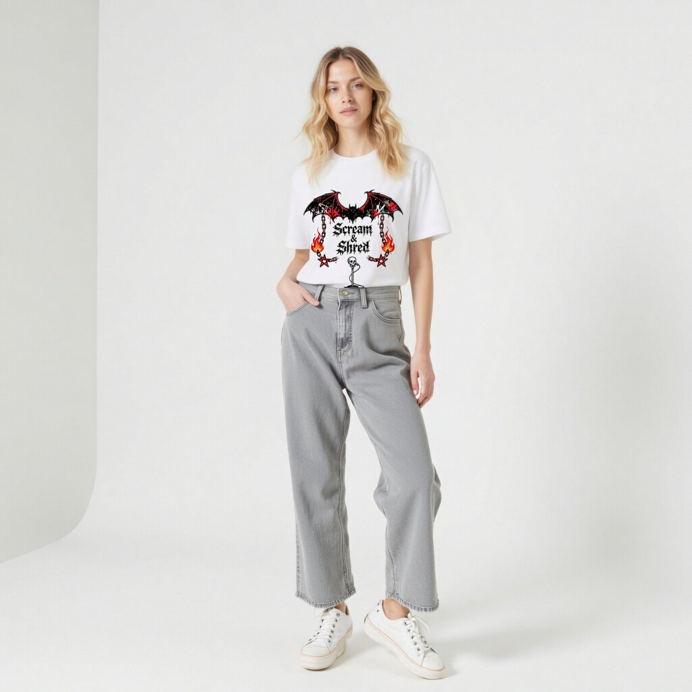 Unisex Staple T-Shirt | Scream & Shred Bat Skull Microphone Design - Image 11