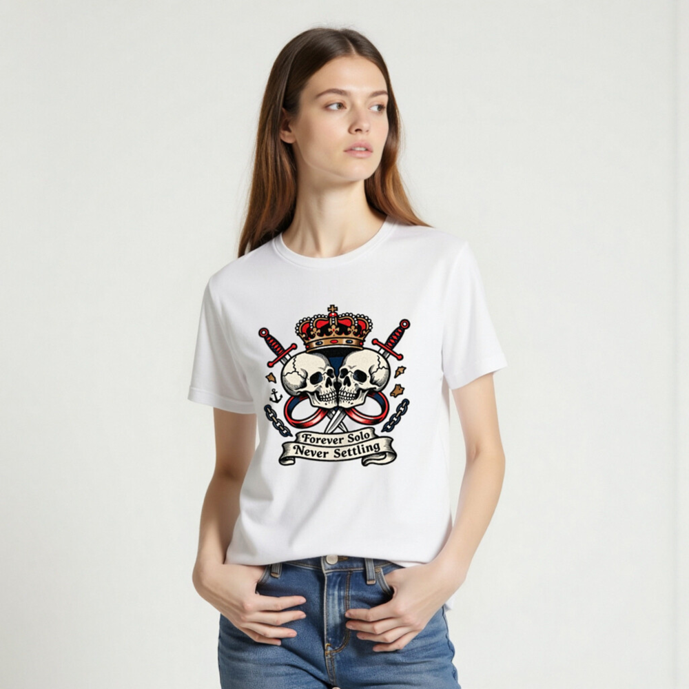 Unisex Staple T-Shirt - Forever Solo Never Settling Skull Crown Tee - Image 2