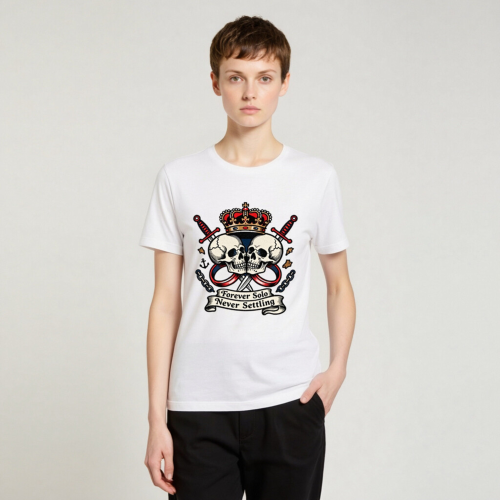 Unisex Staple T-Shirt - Forever Solo Never Settling Skull Crown Tee - Image 4