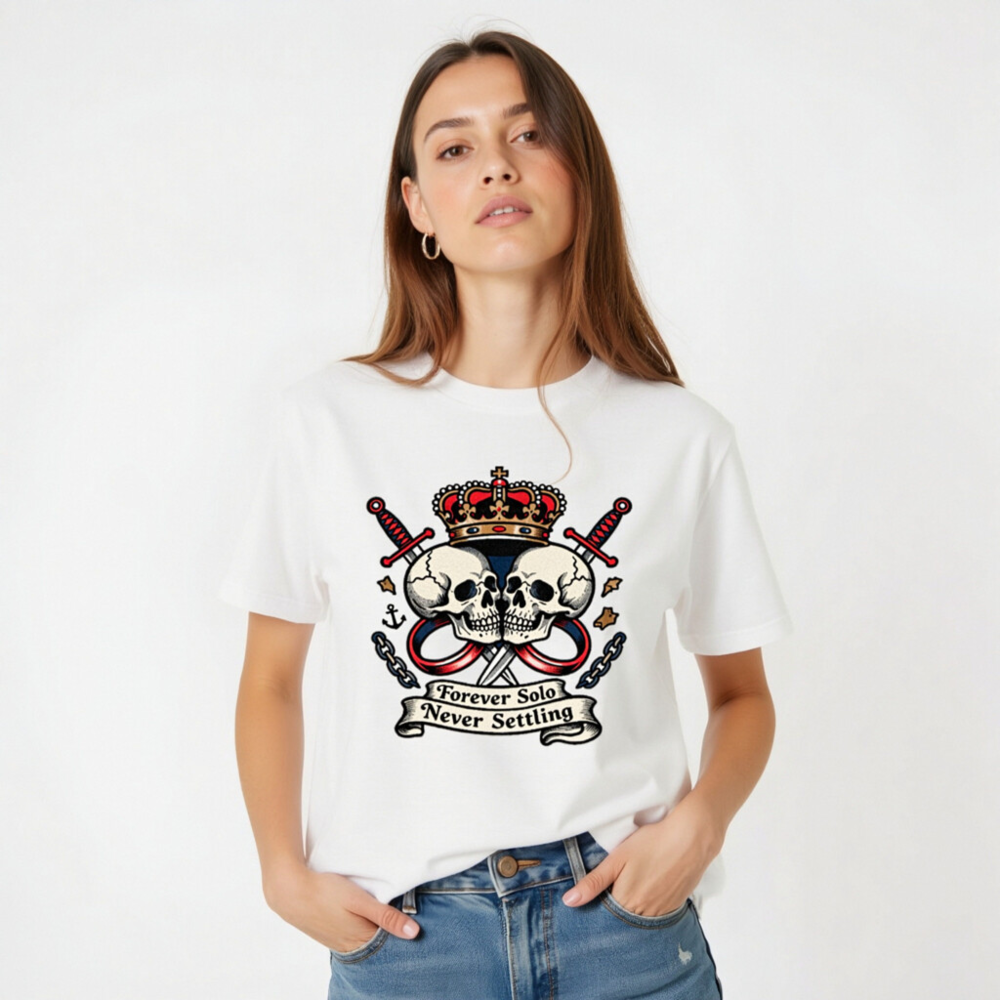 Unisex Staple T-Shirt - Forever Solo Never Settling Skull Crown Tee - Image 5