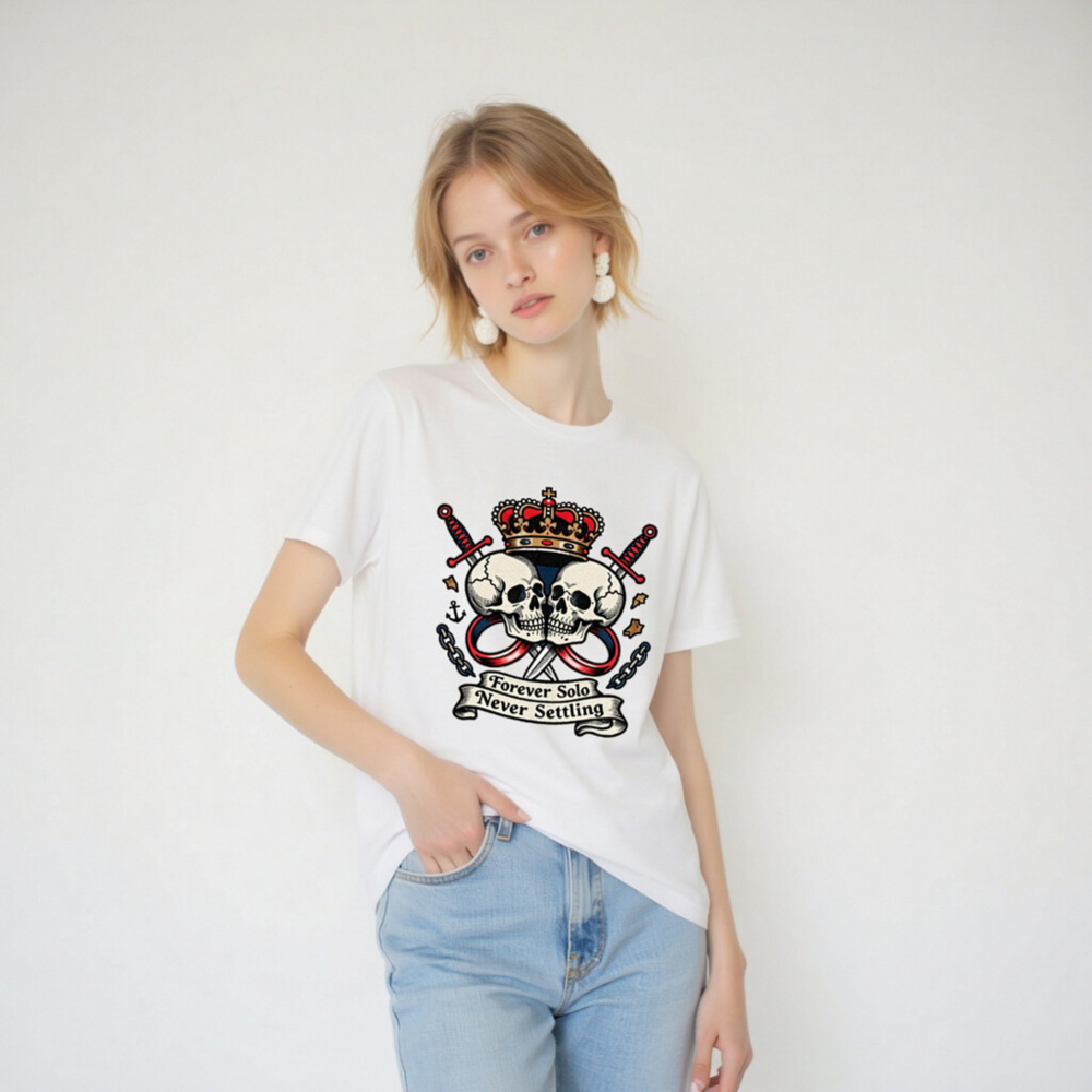 Unisex Staple T-Shirt - Forever Solo Never Settling Skull Crown Tee - Image 6