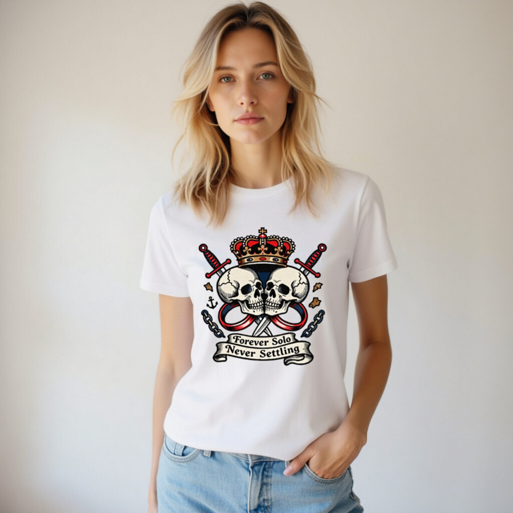 Unisex Staple T-Shirt - Forever Solo Never Settling Skull Crown Tee - Image 8