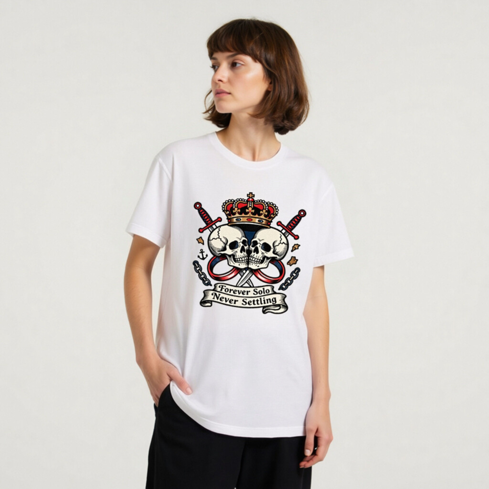 Unisex Staple T-Shirt - Forever Solo Never Settling Skull Crown Tee - Image 10
