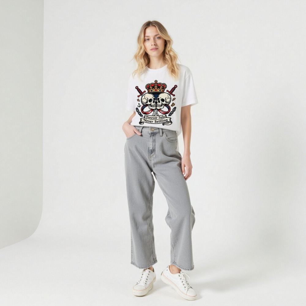 Unisex Staple T-Shirt - Forever Solo Never Settling Skull Crown Tee - Image 11