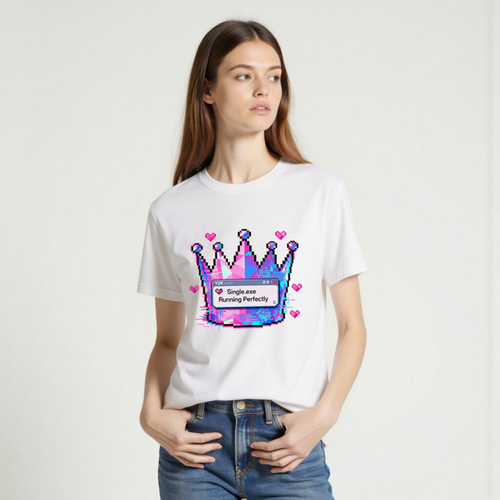 Unisex Pixel Crown T-Shirt - Single.exe Running Perfectly, Glitch Art Design - Image 2