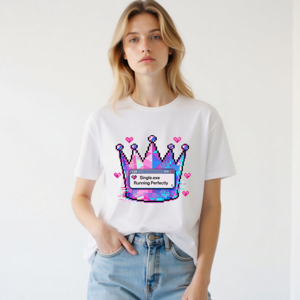 Unisex Pixel Crown T-Shirt - Single.exe Running Perfectly, Glitch Art Design - Image 3