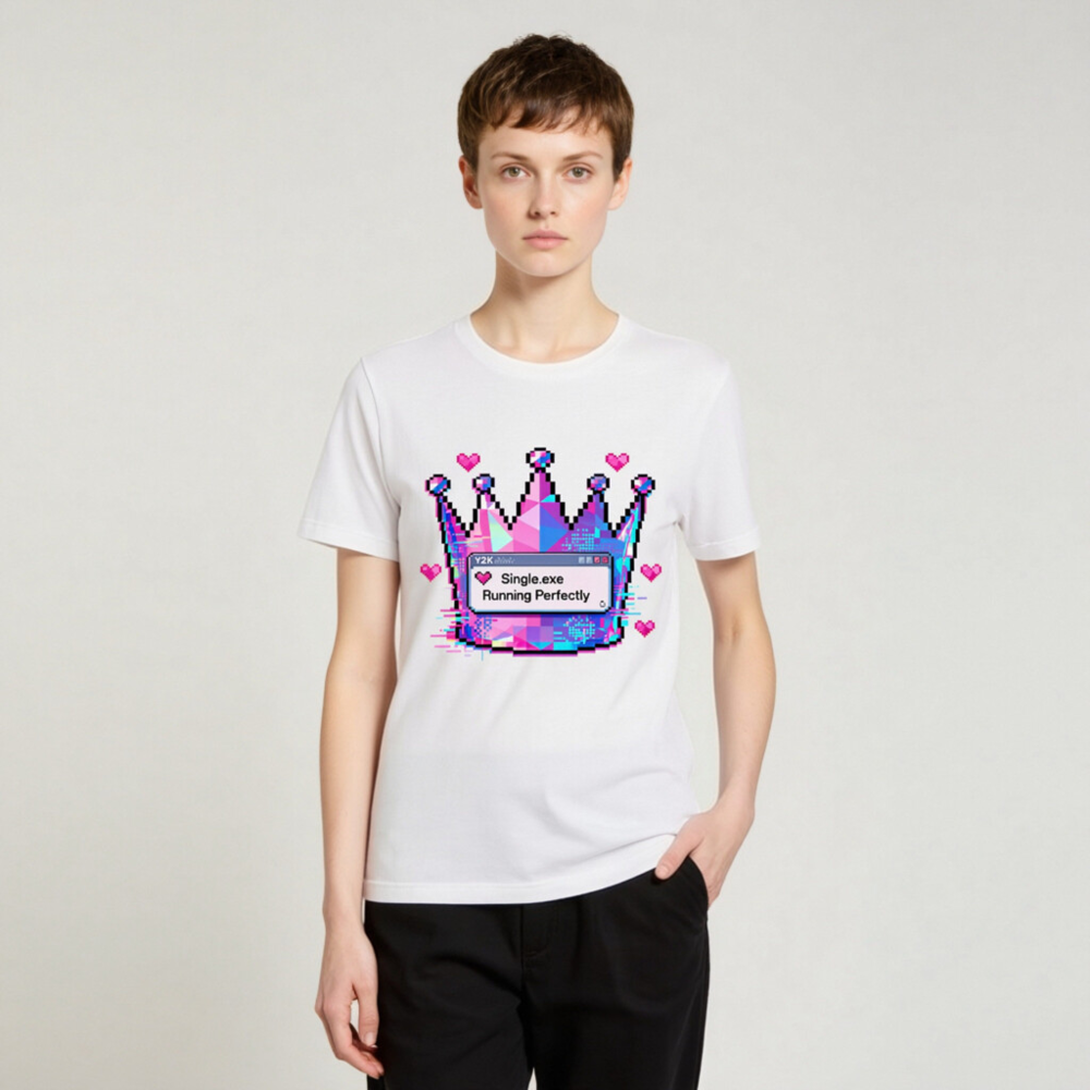 Unisex Pixel Crown T-Shirt - Single.exe Running Perfectly, Glitch Art Design - Image 4