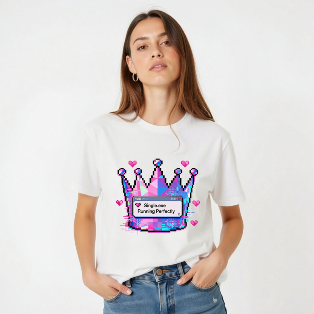 Unisex Pixel Crown T-Shirt - Single.exe Running Perfectly, Glitch Art Design - Image 5