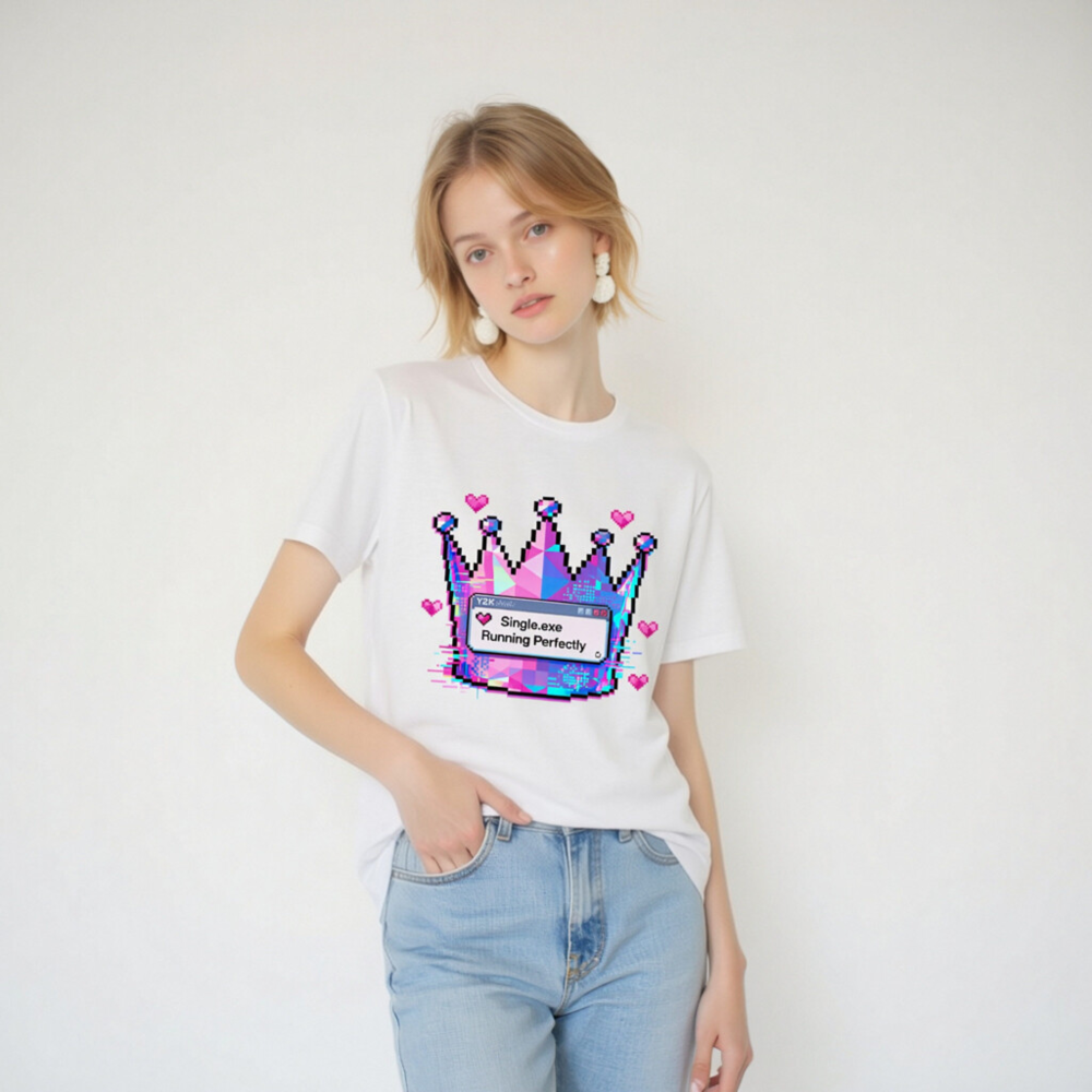 Unisex Pixel Crown T-Shirt - Single.exe Running Perfectly, Glitch Art Design - Image 6