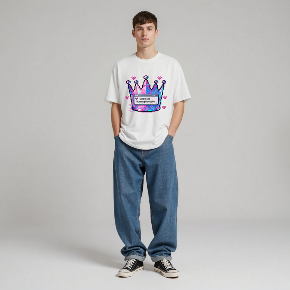 Unisex Pixel Crown T-Shirt - Single.exe Running Perfectly, Glitch Art Design - Image 7