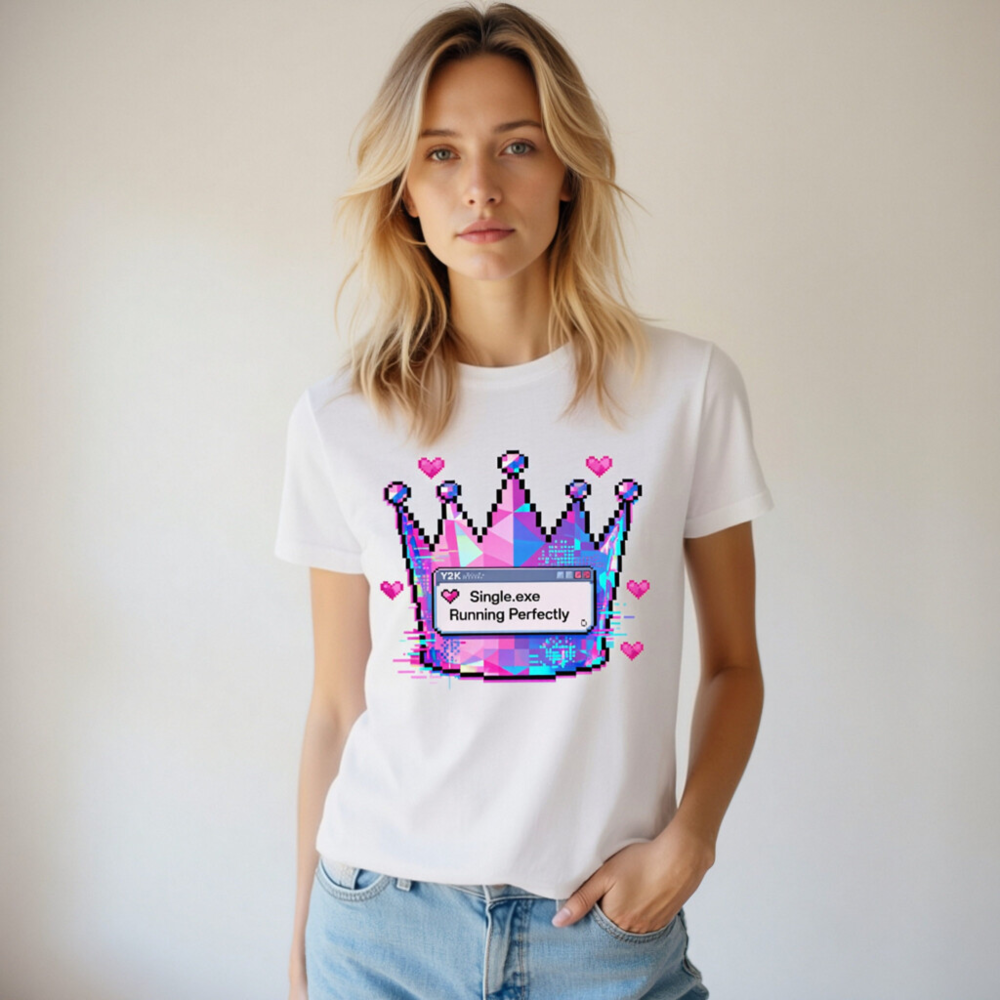 Unisex Pixel Crown T-Shirt - Single.exe Running Perfectly, Glitch Art Design - Image 8