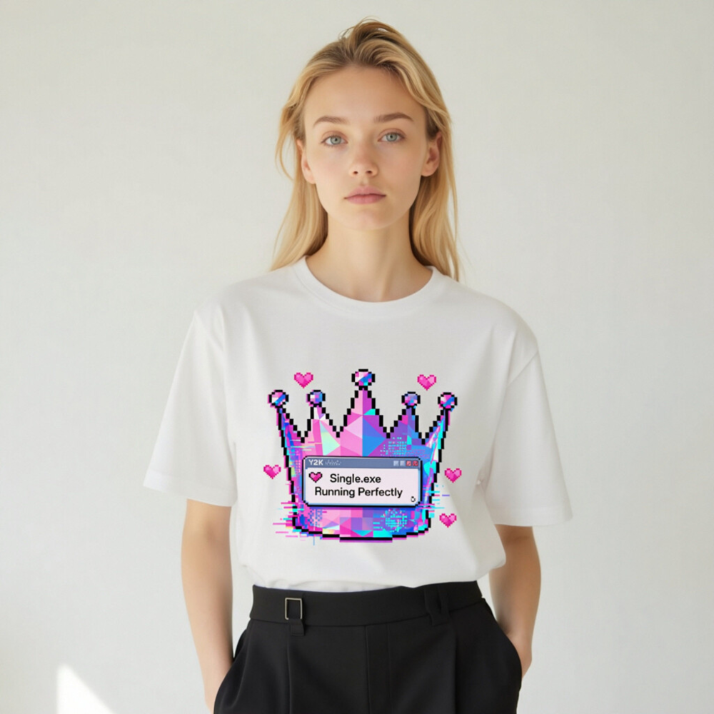 Unisex Pixel Crown T-Shirt - Single.exe Running Perfectly, Glitch Art Design - Image 9