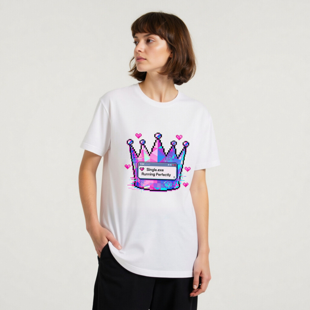 Unisex Pixel Crown T-Shirt - Single.exe Running Perfectly, Glitch Art Design - Image 10