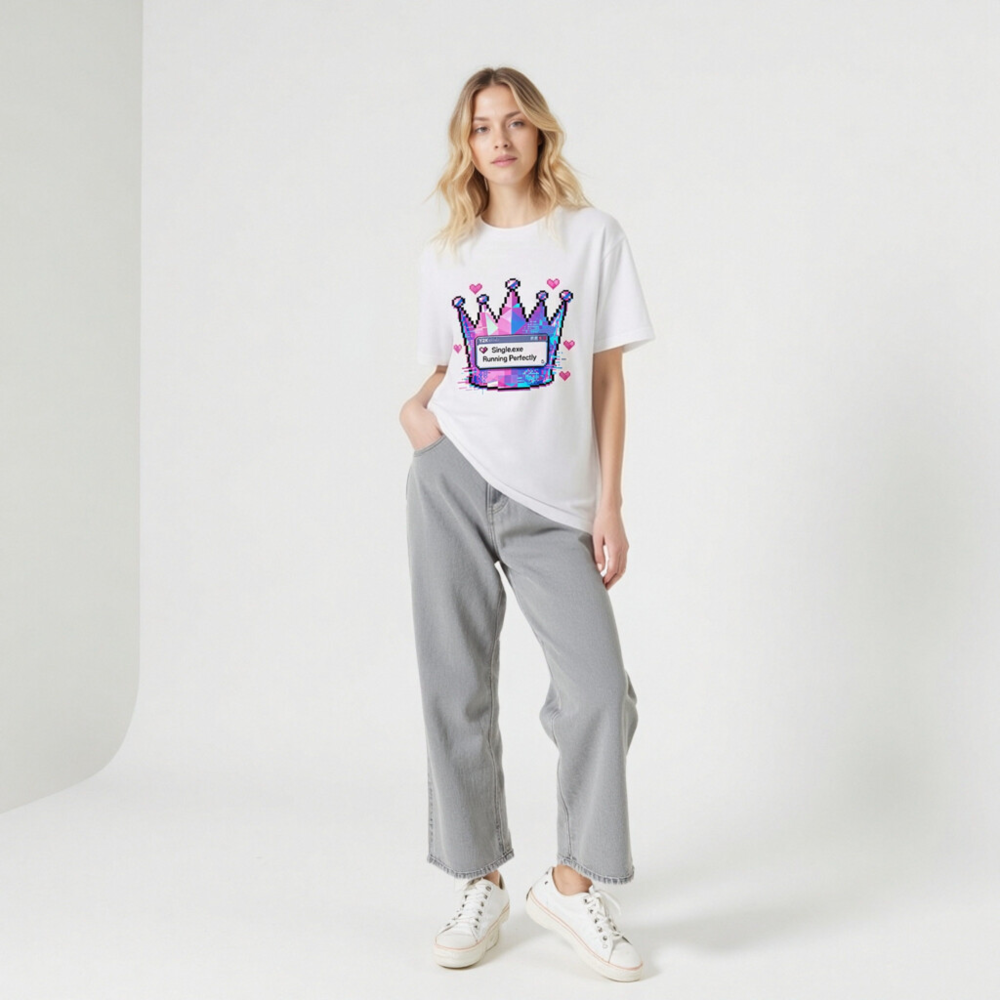 Unisex Pixel Crown T-Shirt - Single.exe Running Perfectly, Glitch Art Design - Image 11
