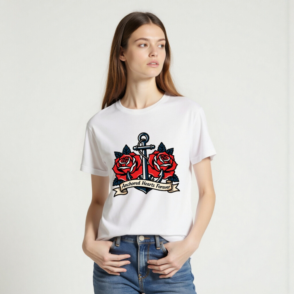 Anchored Hearts Forever Anchor Rose T-Shirt - Unisex Staple Tee - Image 2