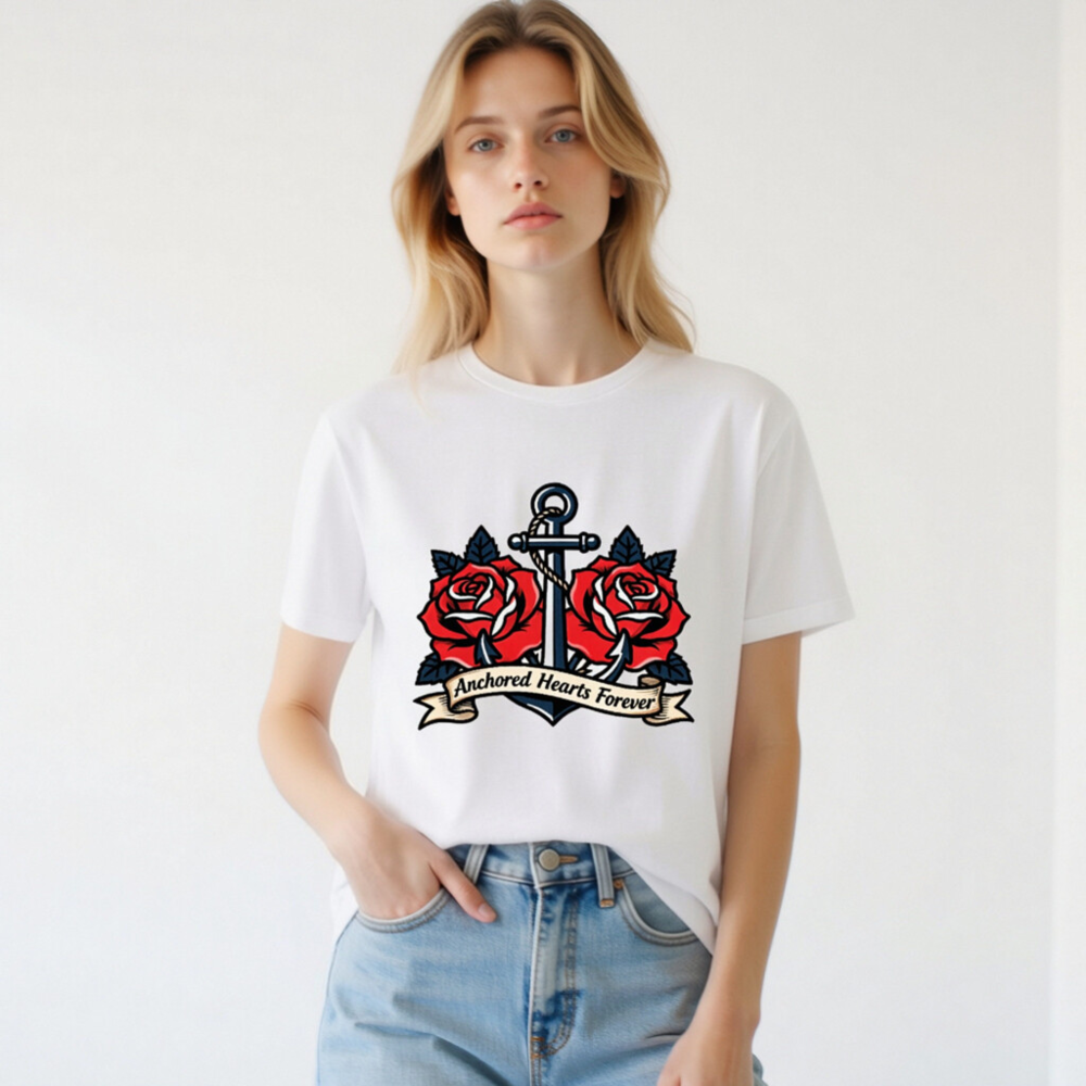 Anchored Hearts Forever Anchor Rose T-Shirt - Unisex Staple Tee - Image 3