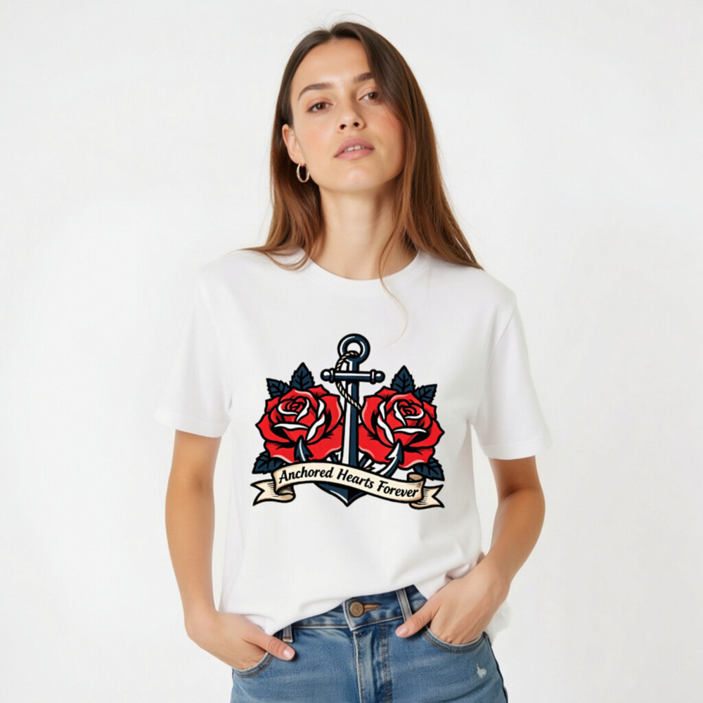 Anchored Hearts Forever Anchor Rose T-Shirt - Unisex Staple Tee - Image 5