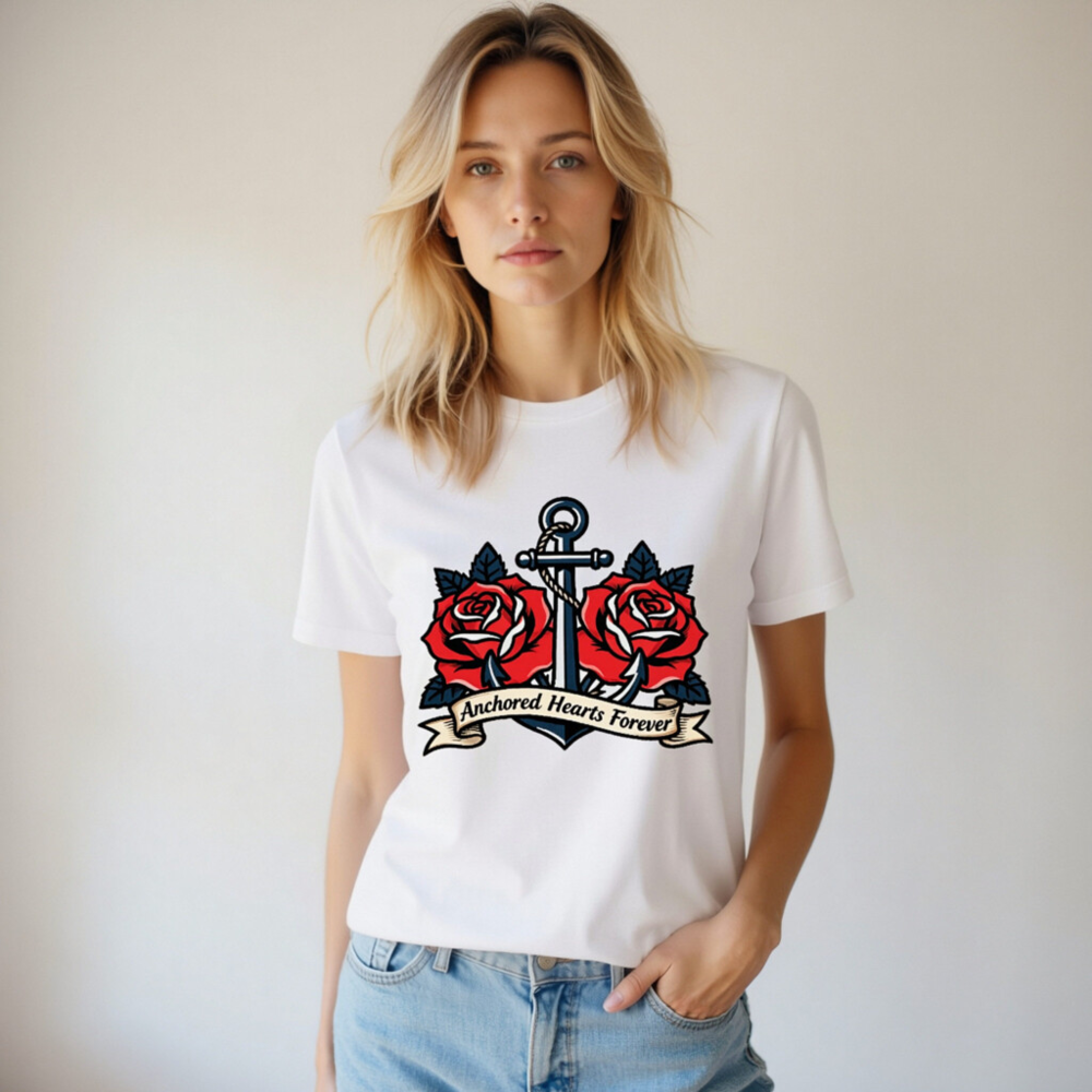 Anchored Hearts Forever Anchor Rose T-Shirt - Unisex Staple Tee - Image 8
