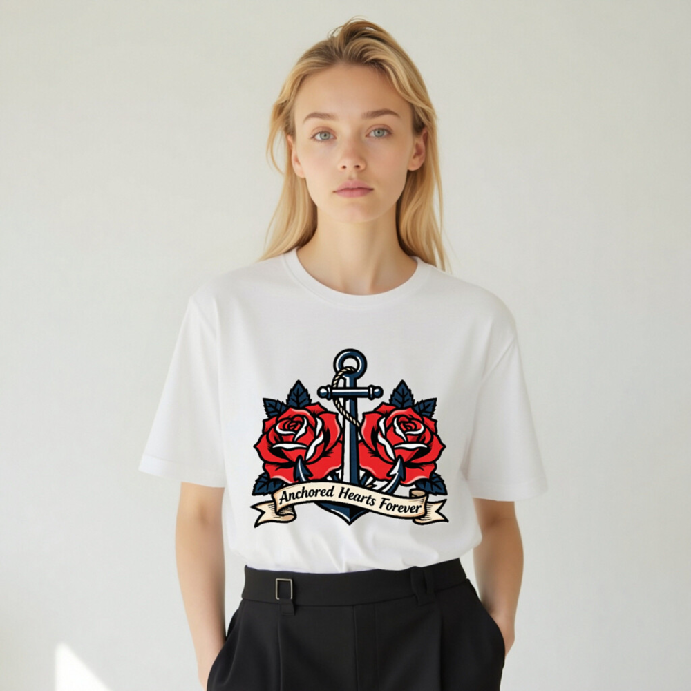 Anchored Hearts Forever Anchor Rose T-Shirt - Unisex Staple Tee - Image 9