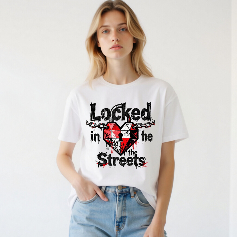 Unisex Staple T-Shirt - Locked in the Streets Heart & Chain Design - Image 3