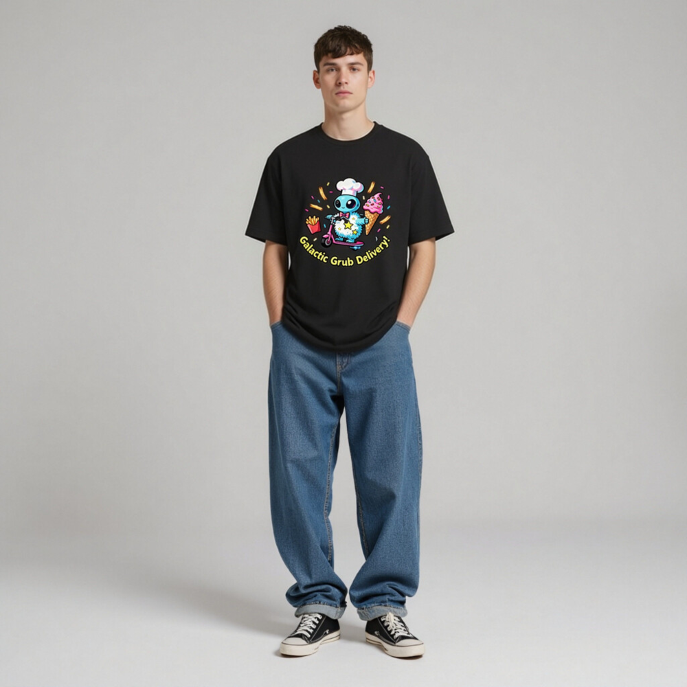 Galactic Grub Delivery! Unisex T-Shirt - Space Alien Chef Scooter Design - Image 4