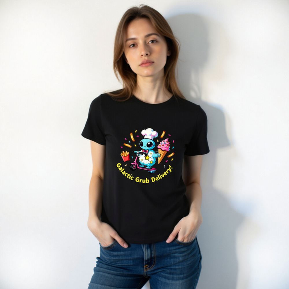 Galactic Grub Delivery! Unisex T-Shirt - Space Alien Chef Scooter Design - Image 7