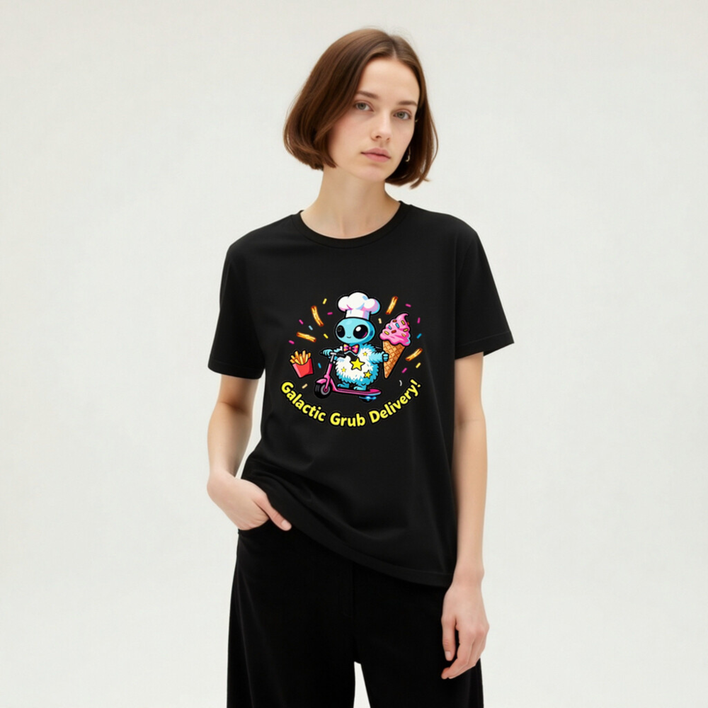 Galactic Grub Delivery! Unisex T-Shirt - Space Alien Chef Scooter Design - Image 8