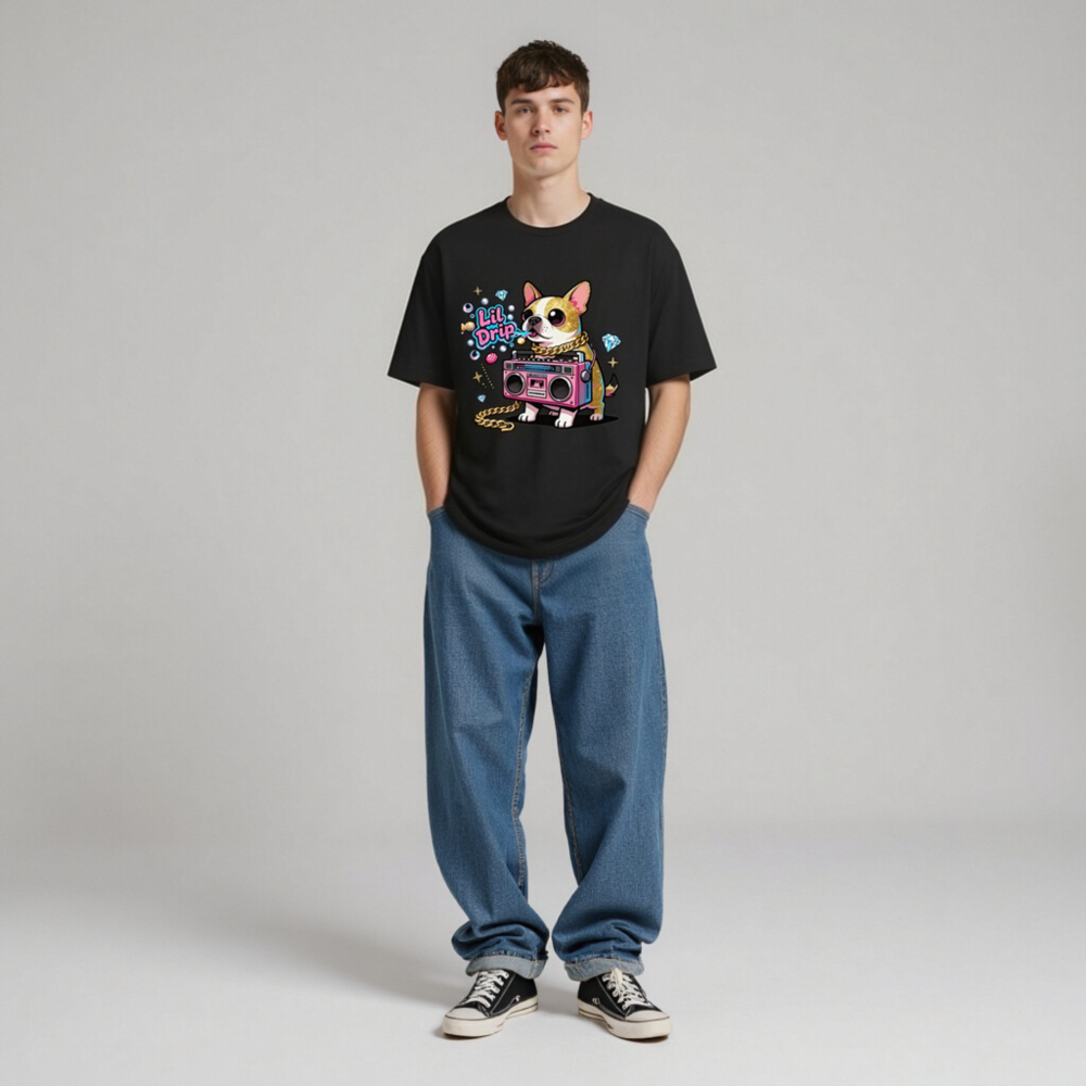 Unisex Staple T-Shirt - Lil Drip Dog with Boombox & Gold Chain Graphic - Image 4