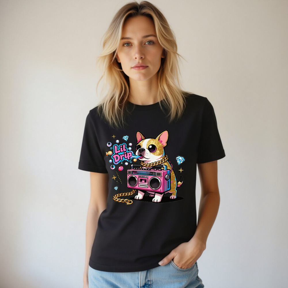 Unisex Staple T-Shirt - Lil Drip Dog with Boombox & Gold Chain Graphic - Image 5