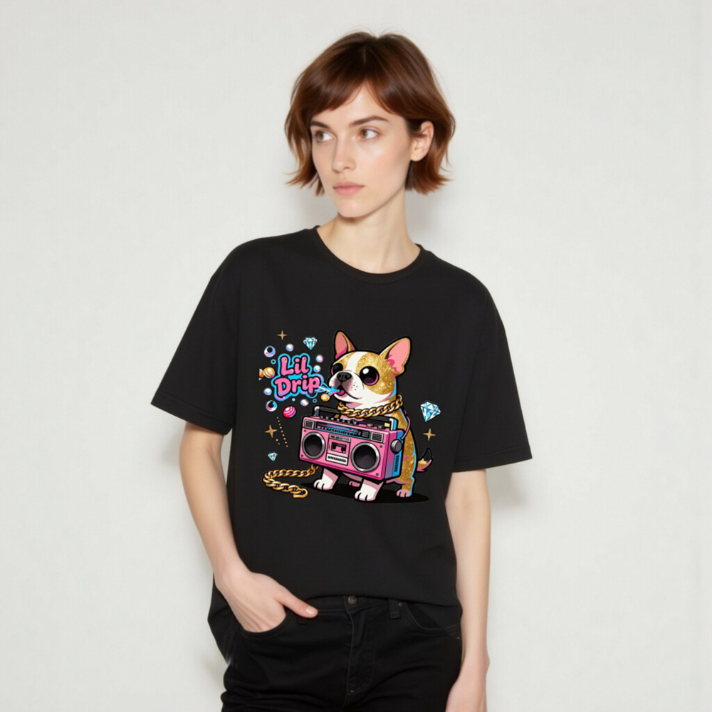 Unisex Staple T-Shirt - Lil Drip Dog with Boombox & Gold Chain Graphic - Image 6