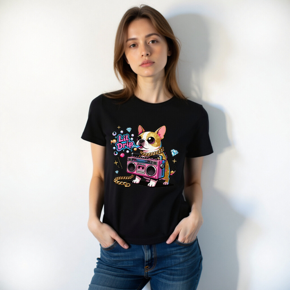 Unisex Staple T-Shirt - Lil Drip Dog with Boombox & Gold Chain Graphic - Image 7