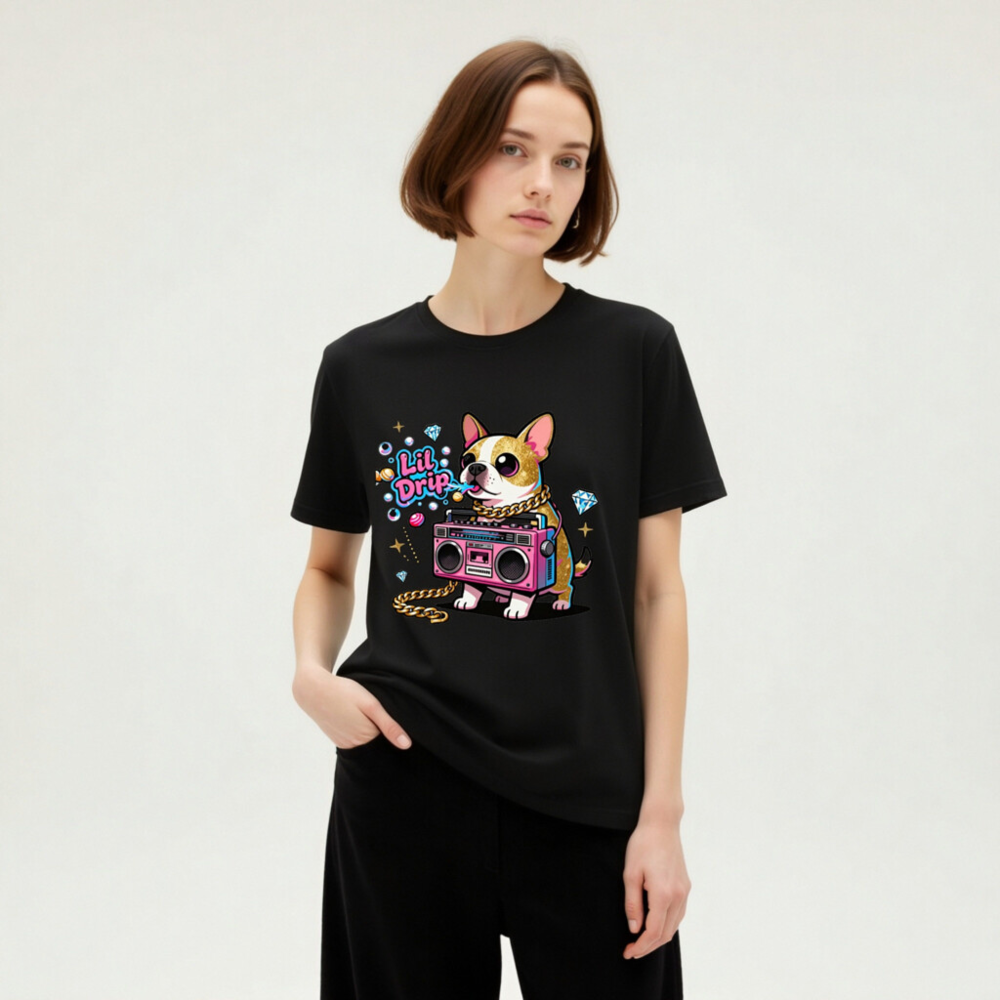 Unisex Staple T-Shirt - Lil Drip Dog with Boombox & Gold Chain Graphic - Image 8