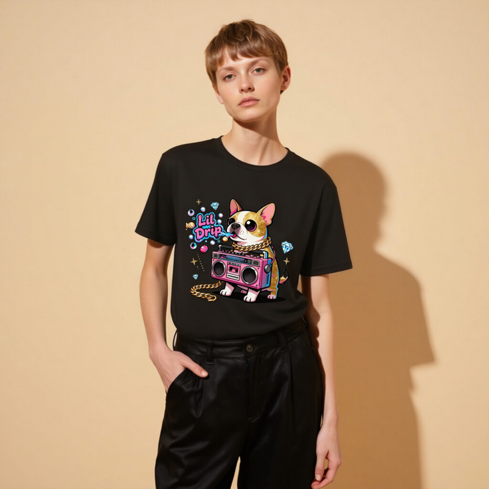 Unisex Staple T-Shirt - Lil Drip Dog with Boombox & Gold Chain Graphic - Image 9