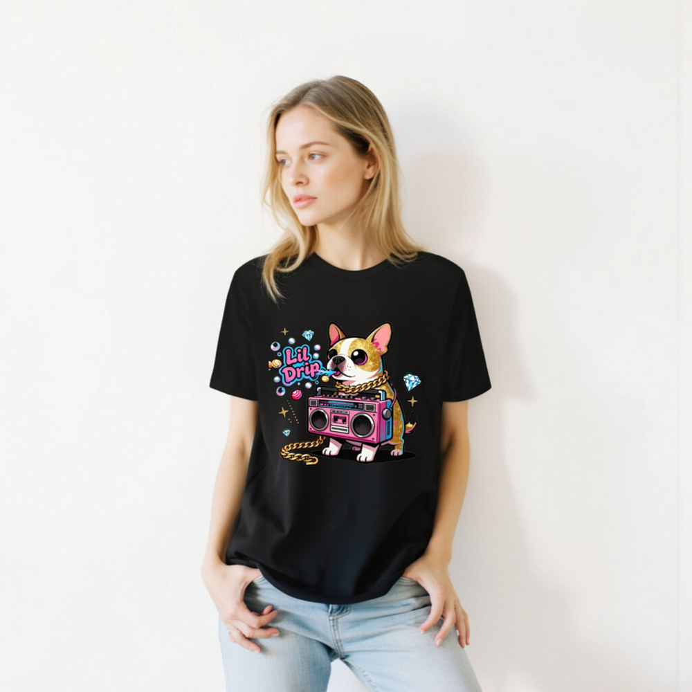 Unisex Staple T-Shirt - Lil Drip Dog with Boombox & Gold Chain Graphic - Image 10