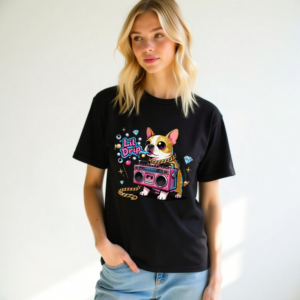 Unisex Staple T-Shirt - Lil Drip Dog with Boombox & Gold Chain Graphic - Image 11