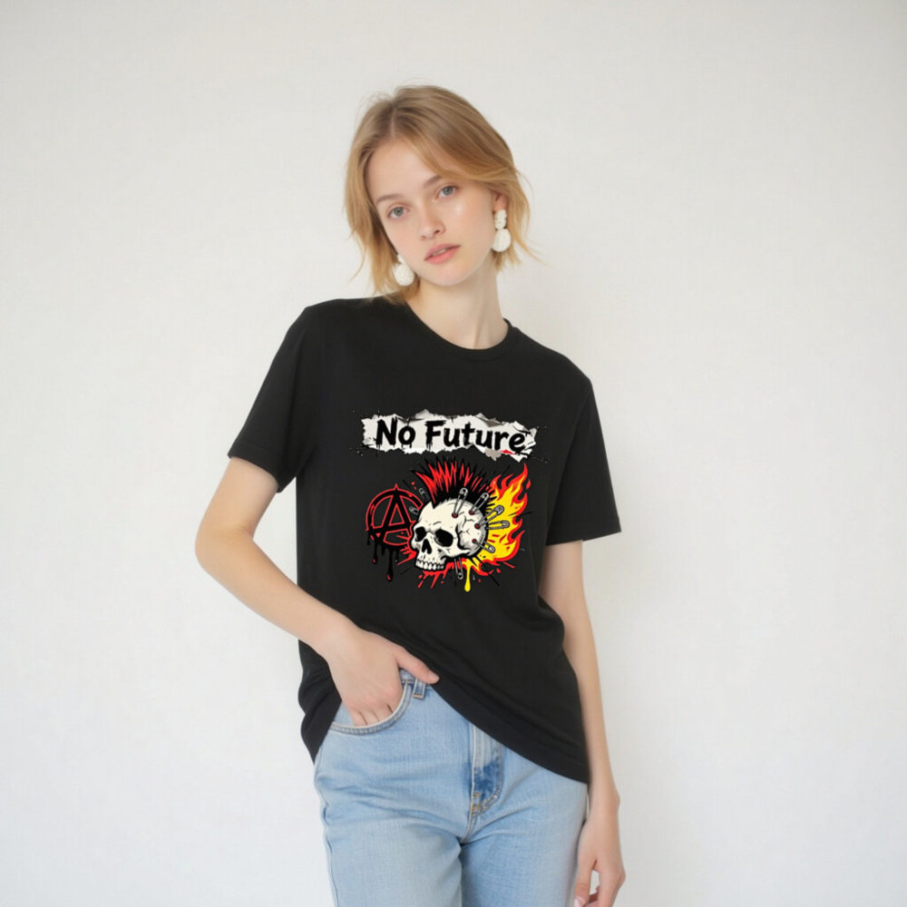 No Future Skull T-Shirt | Unisex Staple Tee with Punk Mosh Pit Design - Image 2