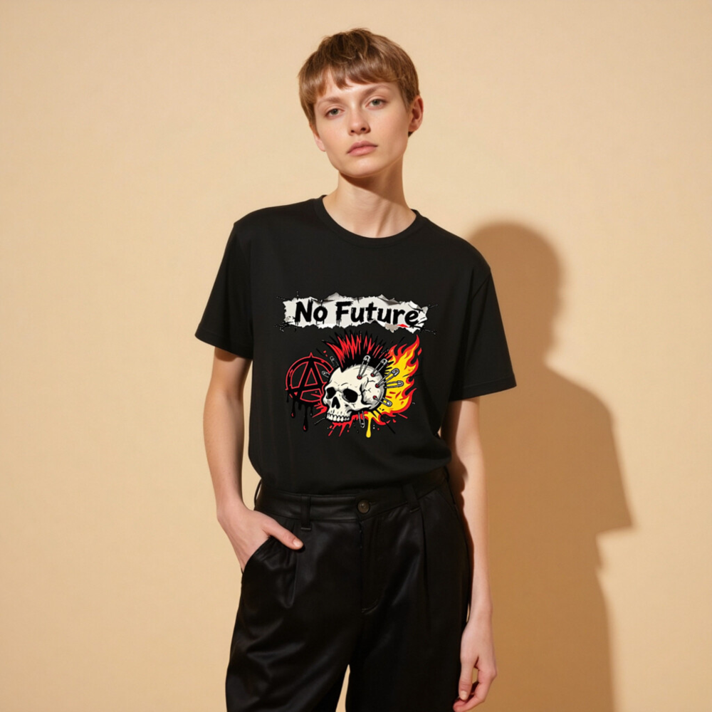 No Future Skull T-Shirt | Unisex Staple Tee with Punk Mosh Pit Design - Image 9