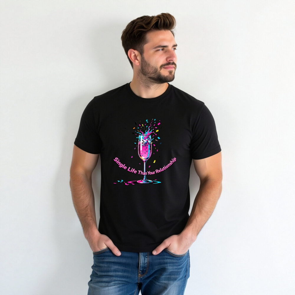 Unisex Staple T-Shirt - Single Life Than Your Relationship, Vibrant Champagne Splash Design - Image 3
