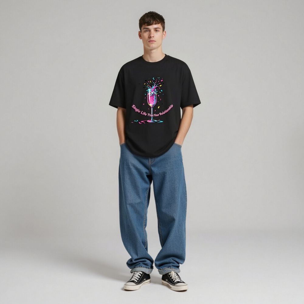 Unisex Staple T-Shirt - Single Life Than Your Relationship, Vibrant Champagne Splash Design - Image 4