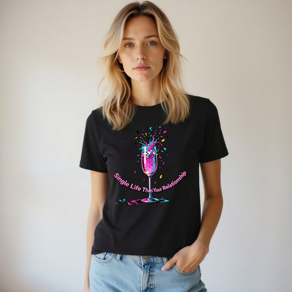 Unisex Staple T-Shirt - Single Life Than Your Relationship, Vibrant Champagne Splash Design - Image 5