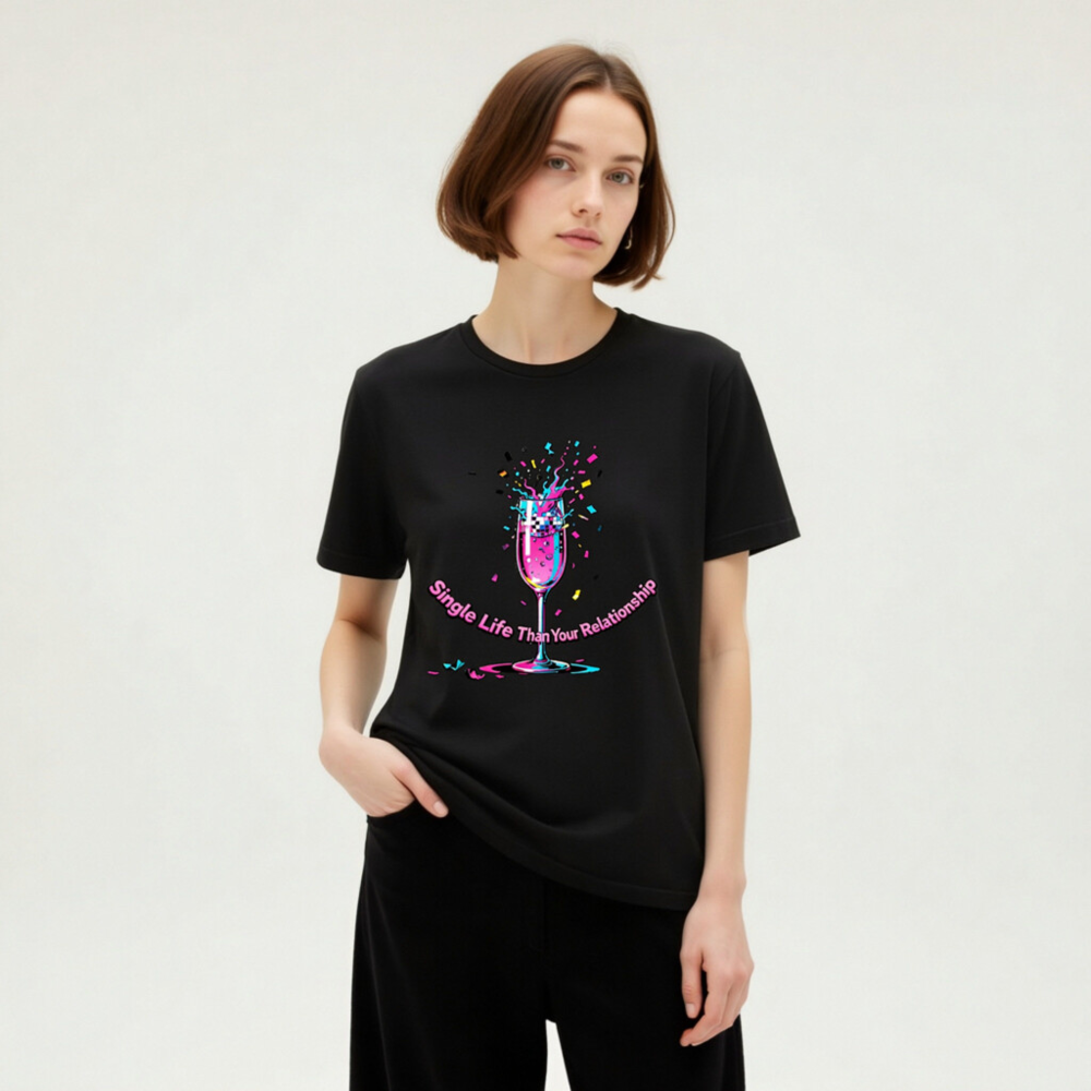 Unisex Staple T-Shirt - Single Life Than Your Relationship, Vibrant Champagne Splash Design - Image 8