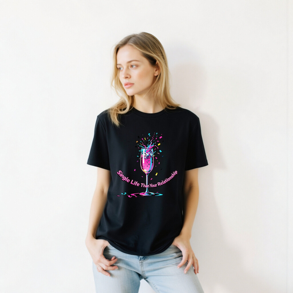 Unisex Staple T-Shirt - Single Life Than Your Relationship, Vibrant Champagne Splash Design - Image 10